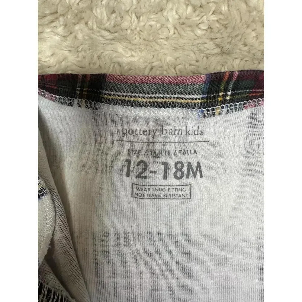Pottery Barn Kids plaid tartan long sleeve one-piece footless romper Size 12-18M